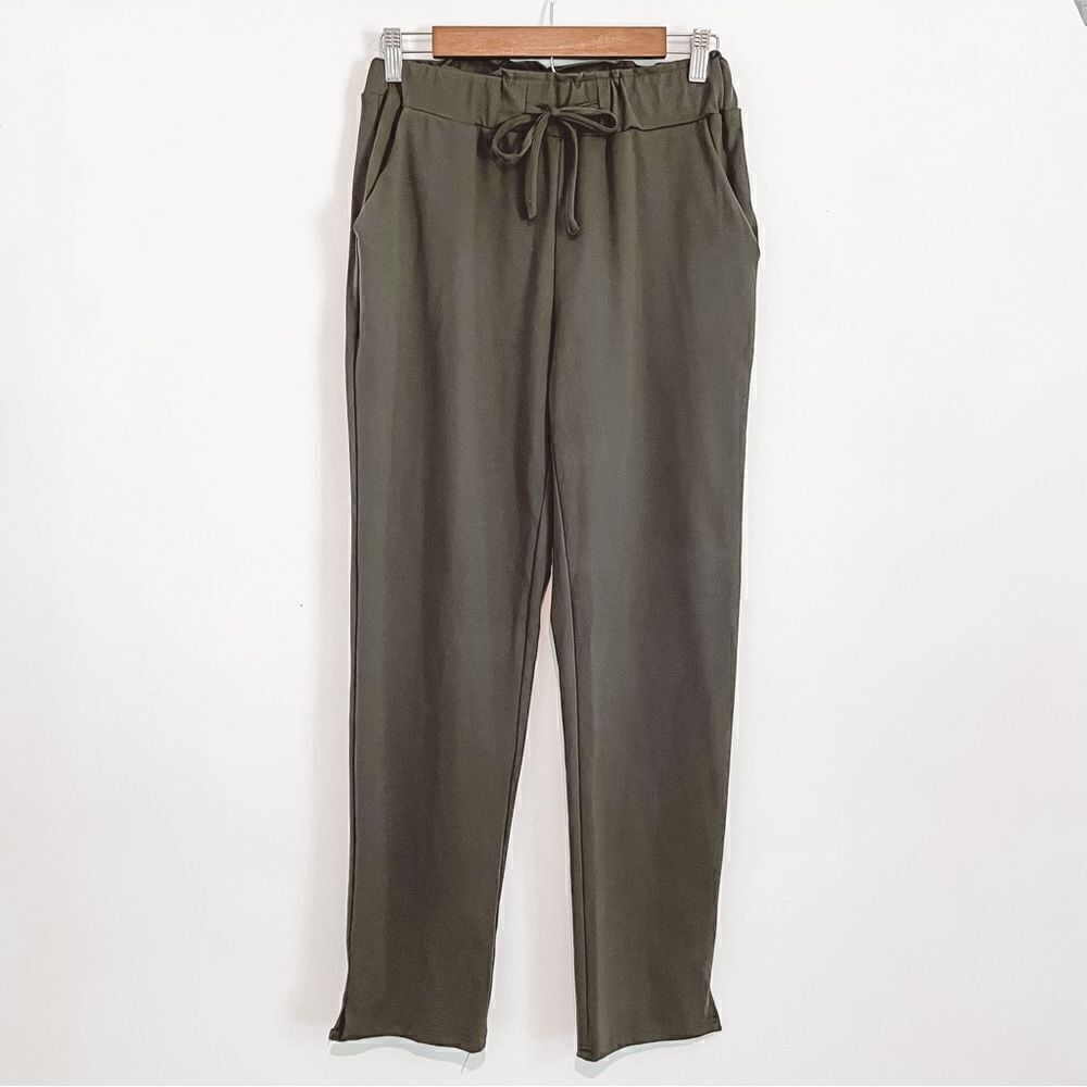 Joie High Rise Elastic Waist Drawstring Pull On Pants Olive Green Small